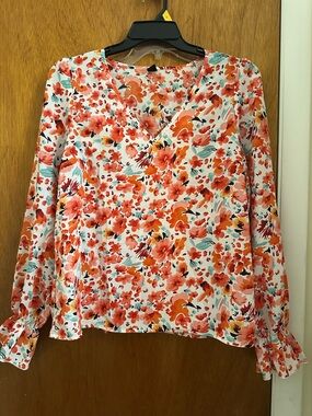 SHEIN White Blouse with Orange Floral Print